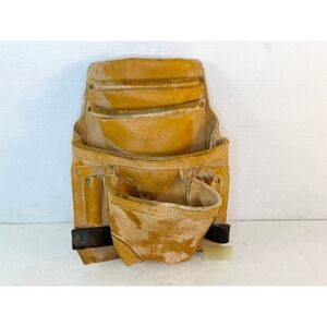 AWP Tool Pouch for belt Tan Leather Heavy Duty Multi‎ Pocket Construction Used